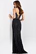 Jovani 45624 Plunging Neckline Stripe Beaded Lace-Up Dress
