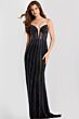 Jovani 45624 Plunging Neckline Stripe Beaded Lace-Up Dress