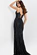 Jovani 45624 Plunging Neckline Stripe Beaded Lace-Up Dress