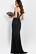 Jovani 45624 Plunging Neckline Stripe Beaded Lace-Up Dress