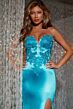 Jovani D5048 Lace Appliques Strapless Satin Dress