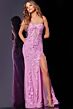 Jovani D5107 Floral Appliques High Slit Strapless Dress