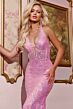 Jovani D5302 Plunging Halter Lace-Up Glitter Dress