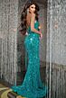 Jovani D5303 Sequin Corset Plunging Halter Dress