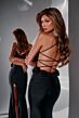 Jovani D5821 3D Rosettes High Slit Lace-Up Dress