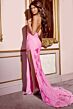 Jovani D6105 Fringe Slit Plunging Halter Dress