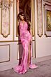 Jovani D6105 Fringe Slit Plunging Halter Dress