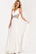 Jovani 42811 Plunging Neckline Beaded Crisscross Waist Pleated Dress