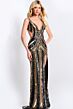 Jovani 43953 Deep V-Neckline Embellished Column Dress
