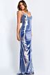 Jovani 45711 Beaded Neckline Lace-Up Metallic Dress