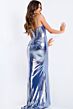 Jovani 45711 Beaded Neckline Lace-Up Metallic Dress