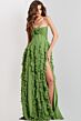 Jovani 46379 Ruffle Skirt High Slit Strapless Dress