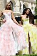 Jovani 47440 High Slit Tiered Ruffle Skirt Strapless Floral Dress