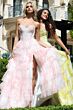 Jovani 47440 High Slit Tiered Ruffle Skirt Strapless Floral Dress