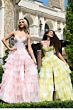 Jovani 47440 High Slit Tiered Ruffle Skirt Strapless Floral Dress