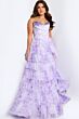 Jovani 47440 High Slit Tiered Ruffle Skirt Strapless Floral Dress