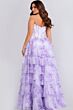 Jovani 47440 High Slit Tiered Ruffle Skirt Strapless Floral Dress