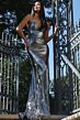 Jovani 47752 Knot Bust Lace-Up Metallic Dress