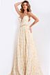 Jovani 48139 Plunging Neckline Metallic Floral Dress
