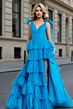 Jovani 48288 Bow Strap Ruffle Layered Skirt Dress