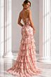 Jovani 48332 Ruffle Skirt Floral Print Trumpet Dress