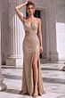 Jovani 48429 Side Cutout Beaded Mesh Gold Dress