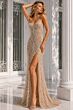 Jovani 48475 Strapless Sweetheart Neckline Beaded Mesh Champagne Dress