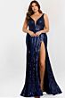 Jovani 48631 Open V-Back Sequin Mesh Navy Dress