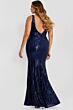 Jovani 48631 Open V-Back Sequin Mesh Navy Dress