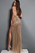 Jovani 49047 Plunging Neckline Beaded Mesh Nude Dress