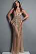 Jovani 49047 Plunging Neckline Beaded Mesh Nude Dress