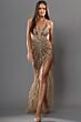 Jovani 49047 Plunging Neckline Beaded Mesh Nude Dress
