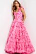 Jovani 49074 Layered Skirt One Shoulder Lace-Up Dress