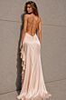 Jovani 49157 Ruffle Slit Blush Satin Dress