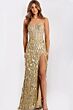 Jovani 49240 High Slit Brush Train Embellished Dress