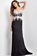 Jovani 49465 Illusion Corset Bodice Embroidered Floral Applique Dress