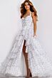 Jovani 49776 Halter Neckline Tiered Ruffle Skirt Polka Dot Dress