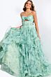 Jovani 49777 Floral Print Corset Bodice Layered Ruffle Skirt Dress