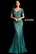 Jovani 66730 Short Sleeve Lace Formal Gown