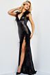 Jovani 06164 Feather Strap High Slit Dress