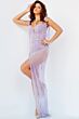 Jovani 07031 Sheer Skirt Fringe Strap Dress