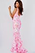 Jovani 08257 Floral Sequin Plunging Neck Dress