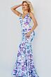 Jovani 08257 Floral Sequin Plunging Neck Dress