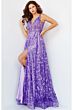 Jovani 08422 Floral Embroidered Plunging Neck Dress