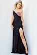 Jovani 09021 Asymmetrical Neckline High Slit Dress