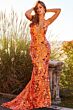 Jovani 08462 Lace-Up Back Plunging Neck Dress