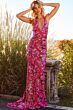 Jovani 08462 Lace-Up Back Plunging Neck Dress