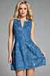 Jovani 44463 Notched Neckline Embroidered Denim Dress