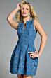 Jovani 44463 Notched Neckline Embroidered Denim Dress