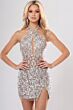 Jovani 40896 Halter Neckline Fitted Nude Silver Dress